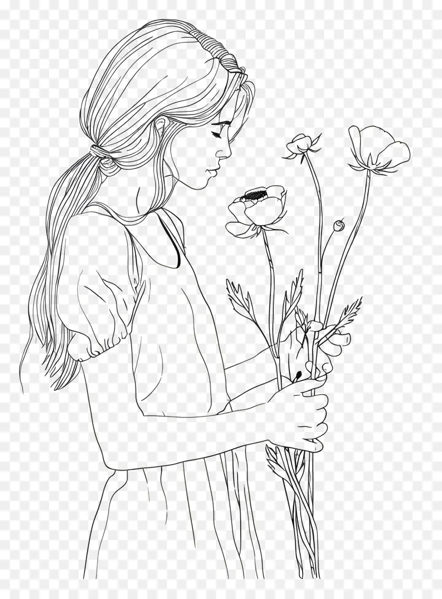 Mulher，Menina Com Flores PNG