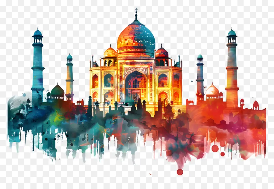 Taj Mahal，Pintura Em Aquarela PNG