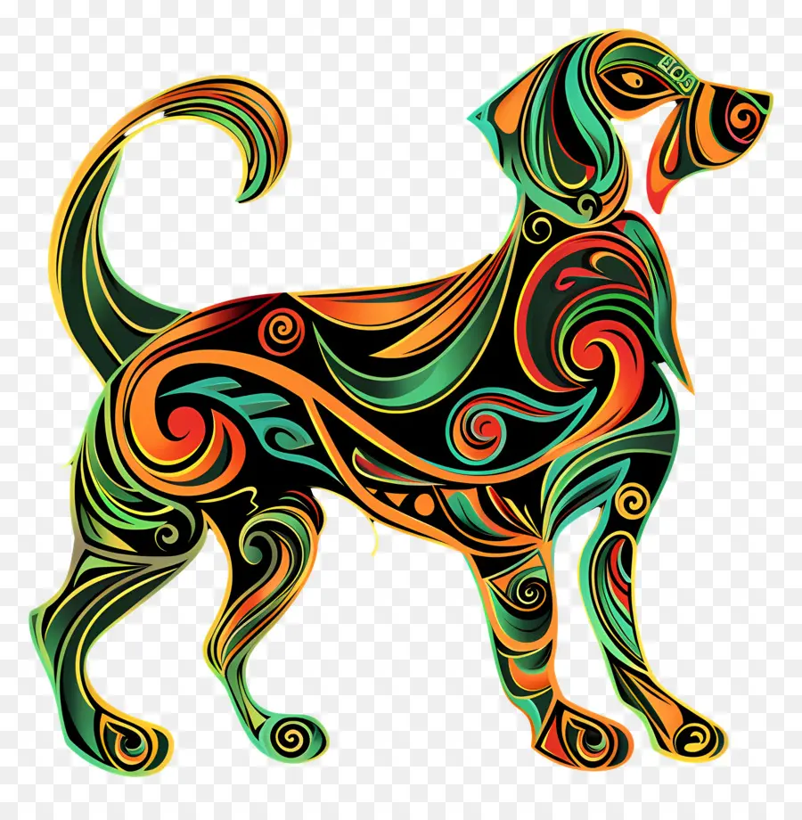 Arte De Linha，Colorido Cão PNG