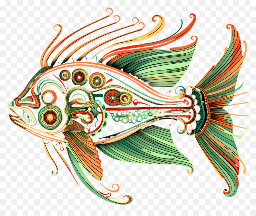 Arte De Linha，Peixes Coloridos PNG
