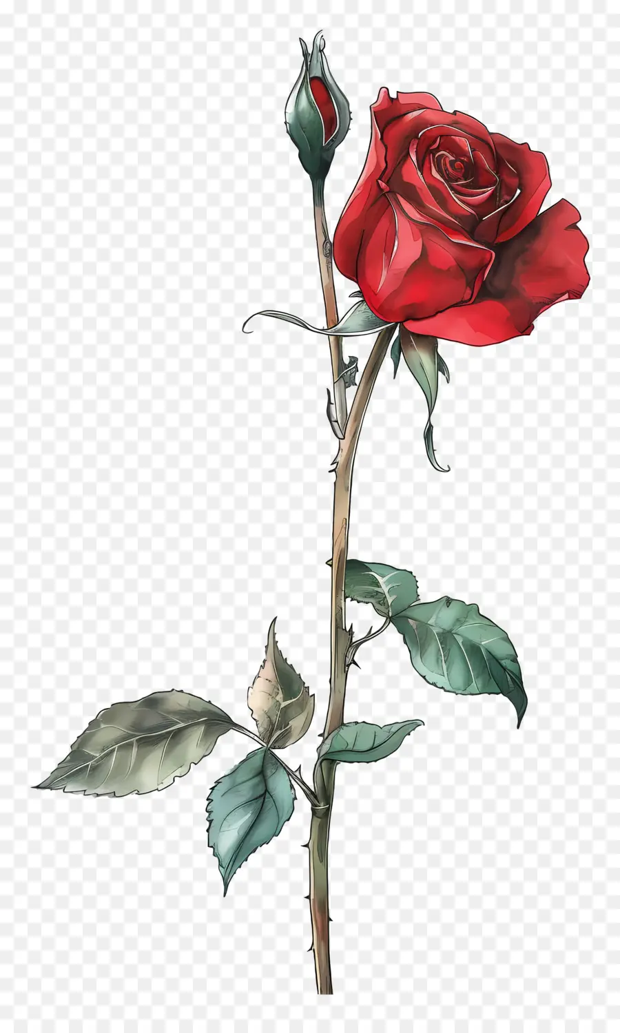 Long Stem Red Rose，Rosa Vermelha PNG