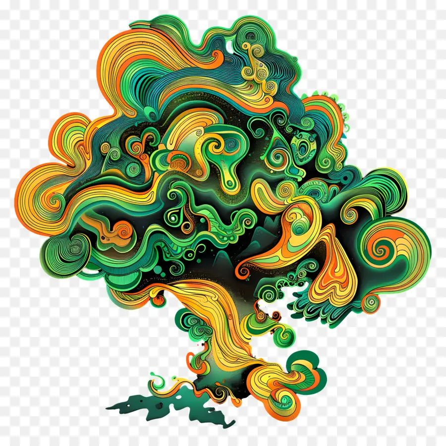 Arte De Linha，árvore Multicolorida PNG