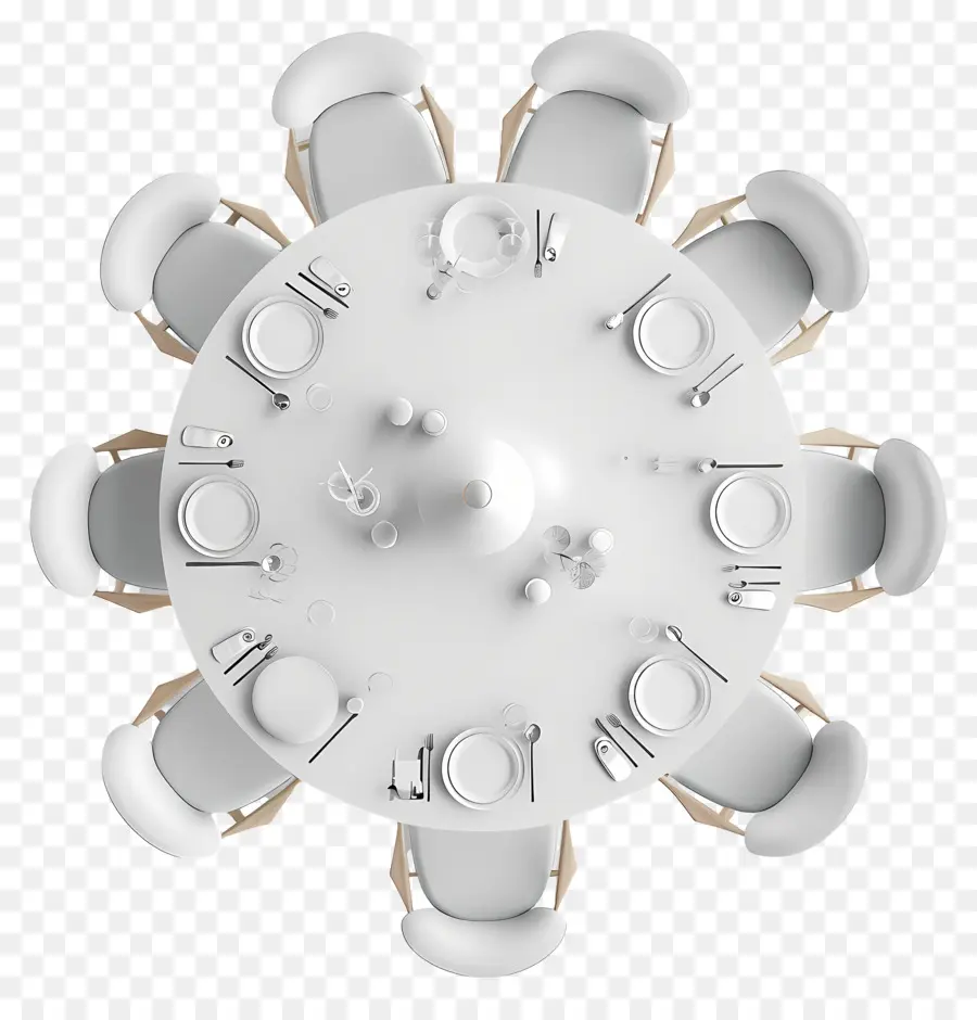 Visualização Superior Da Mesa De Jantar Branca，Cadeiras Brancas PNG