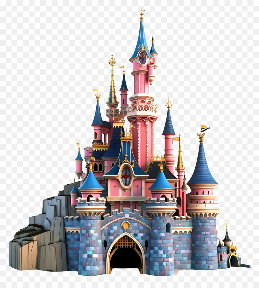 A Disney Castle，Detalhes Azuis E Rosa PNG