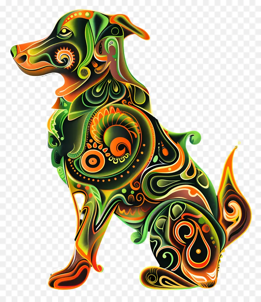 Arte De Linha，Colorido Cão PNG
