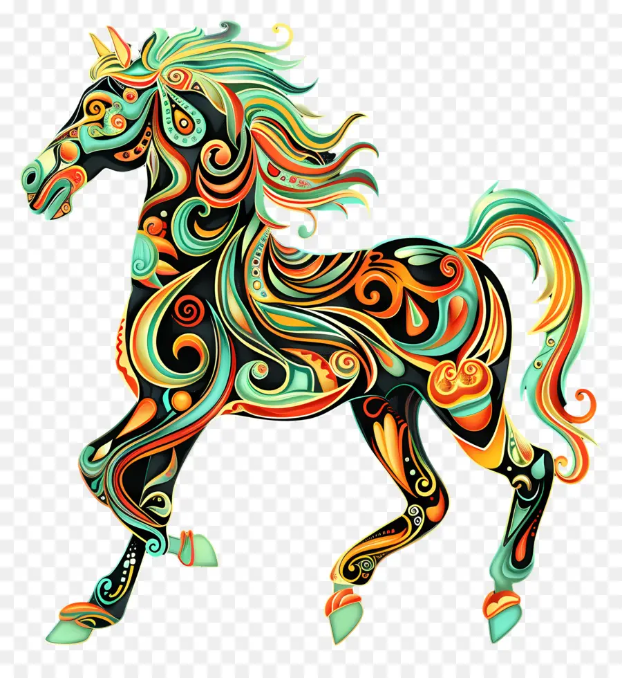 Arte De Linha，Cavalo Colorido PNG