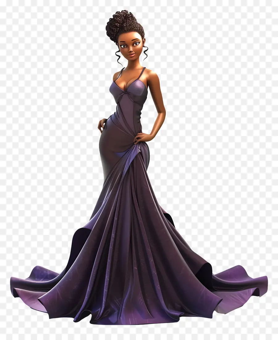 Garota Negra De Vestido，Renderização Em 3d PNG