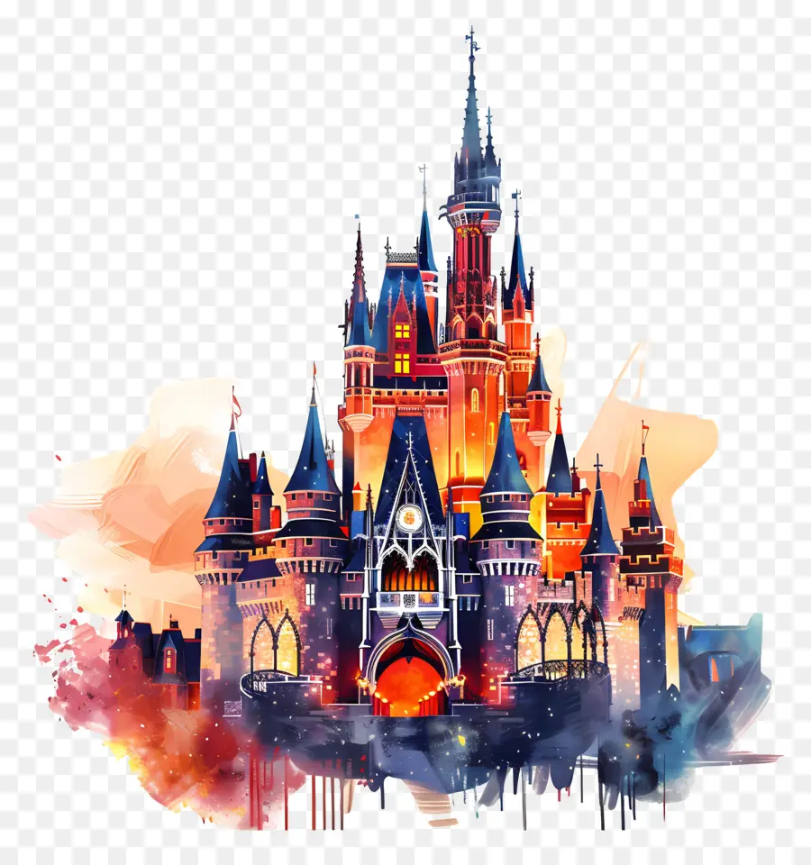 A Disney Castle，Pintura Em Aquarela PNG