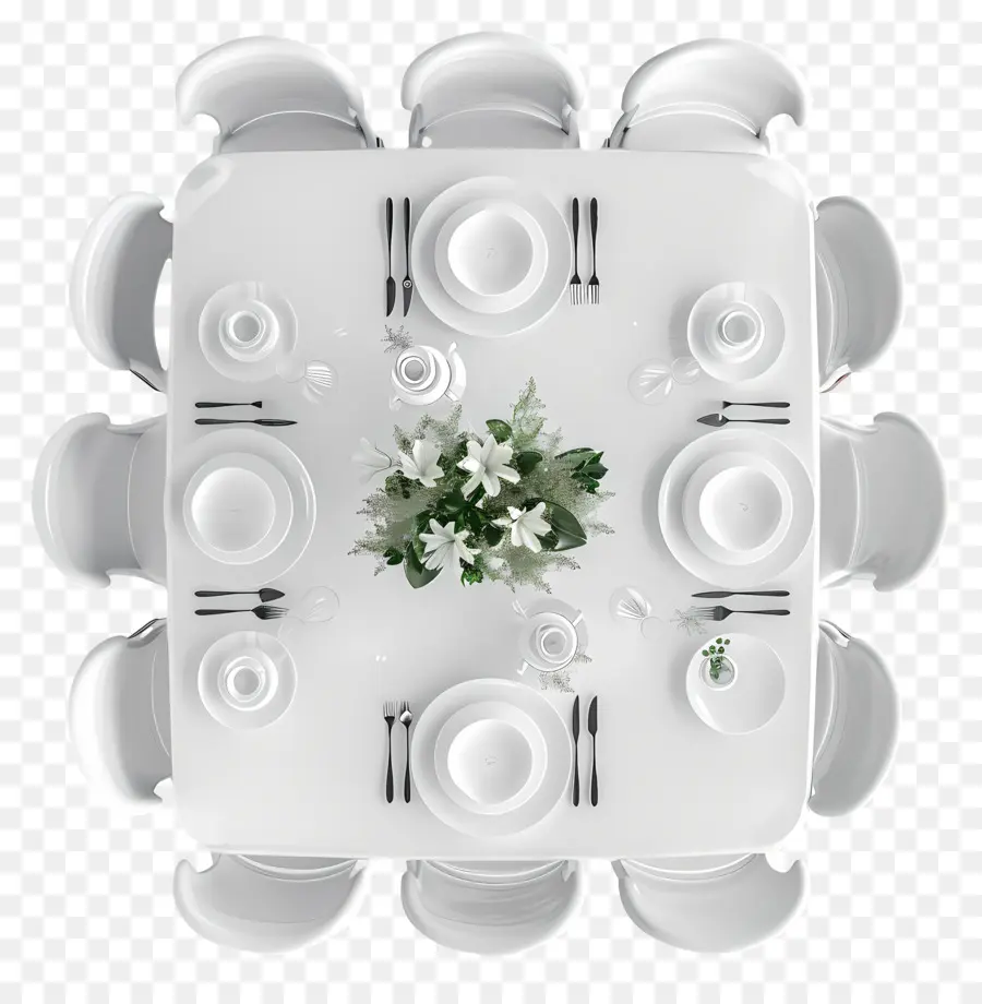 Visualização Superior Da Mesa De Jantar Branca，Configuração Da Mesa Branca PNG