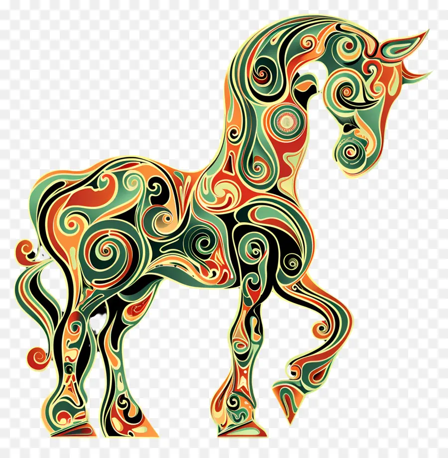 Arte De Linha，Cavalo Colorido PNG