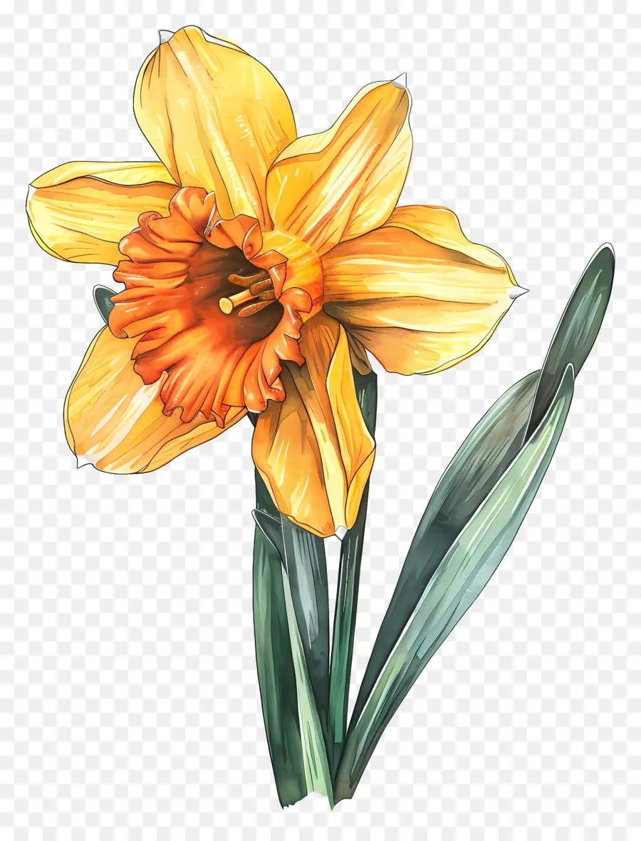 Daffodil Amarelo，Pintura Em Aquarela PNG