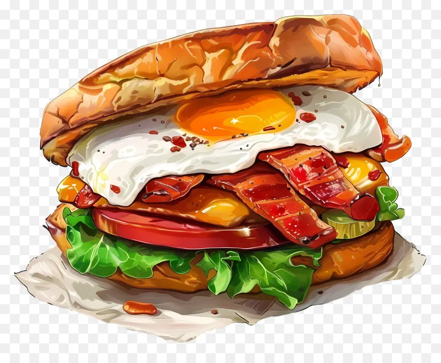 Breakfast Sandwich，Cheeseburger De Bacon PNG