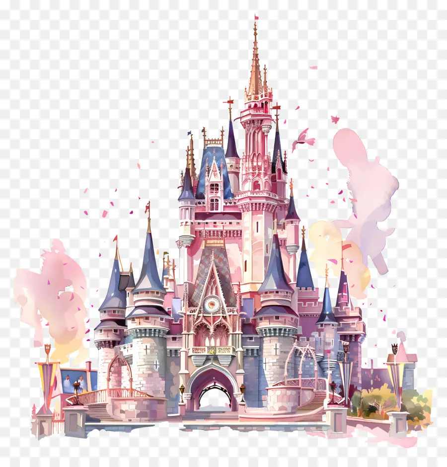 A Disney Castle，Cor De Rosa Castelo PNG