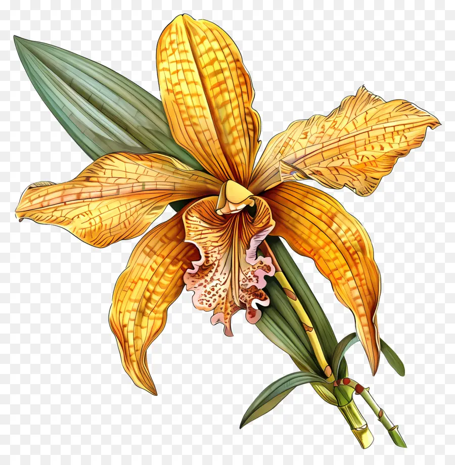 Ouro Da Orquídea Kinabalu，Pintura Em Aquarela PNG