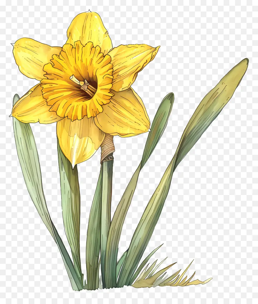 Daffodil Amarelo，Pintura Das Flores PNG