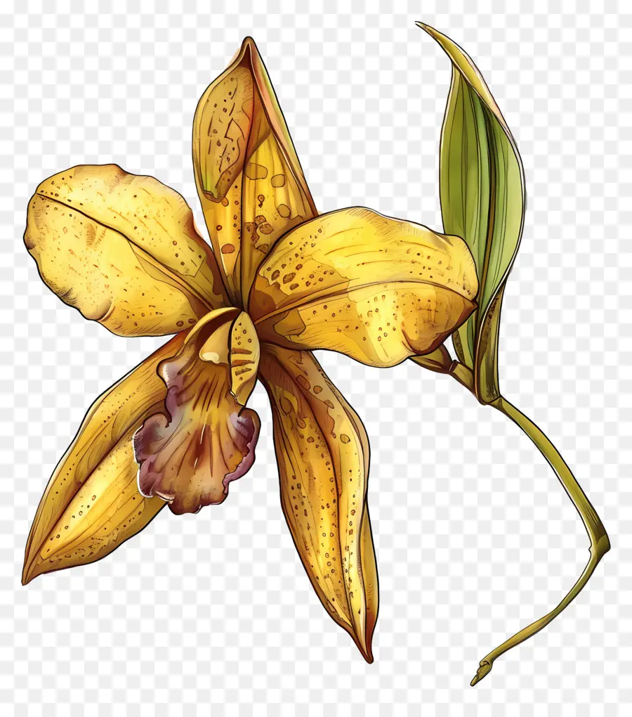 Ouro Da Orquídea Kinabalu，Ilustração Em Aquarela PNG