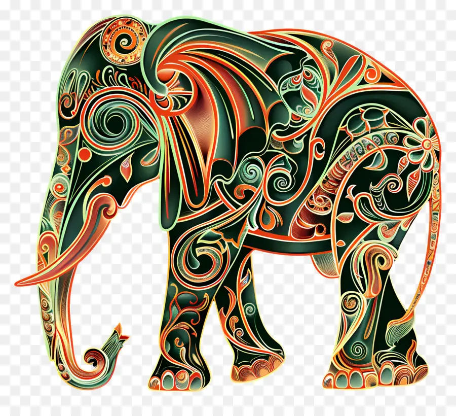 Arte De Linha，Elefante Decorativo PNG