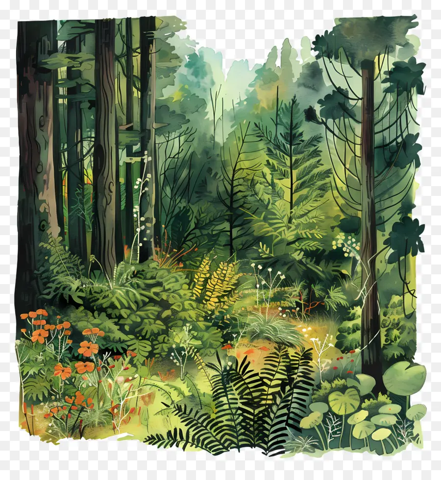 Floresta Exuberante，Pintura Da Floresta Verde PNG