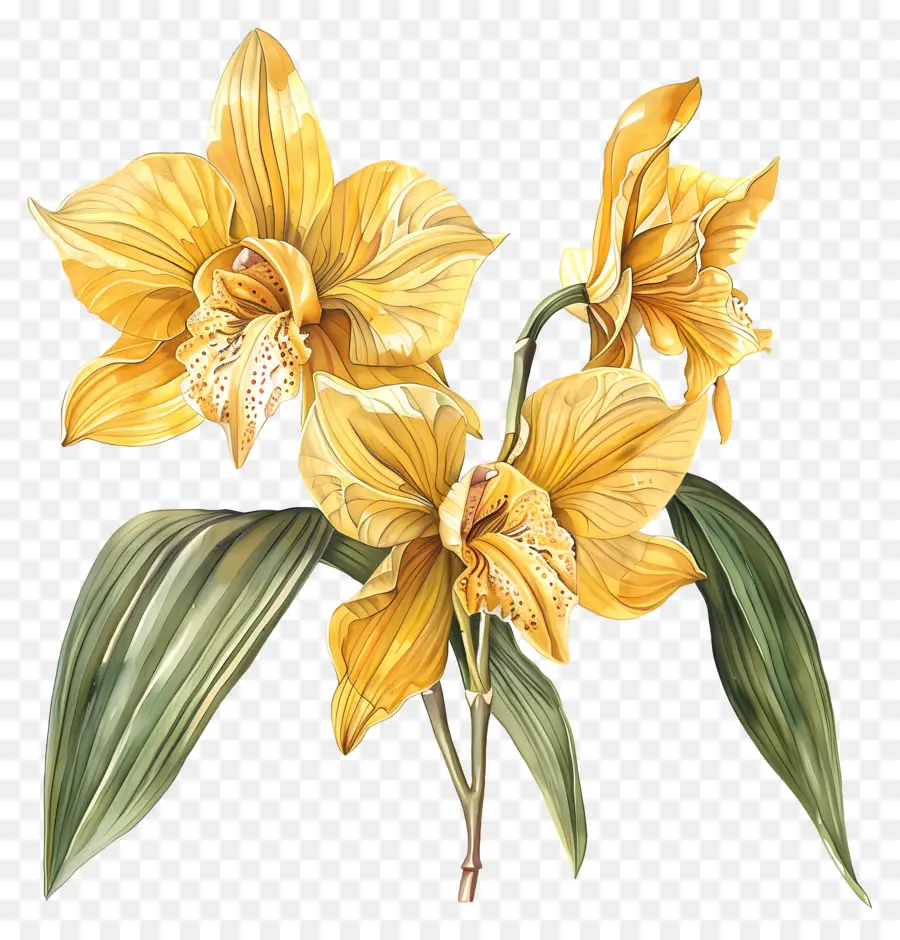 Ouro Da Orquídea Kinabalu，Pintura Em Aquarela PNG