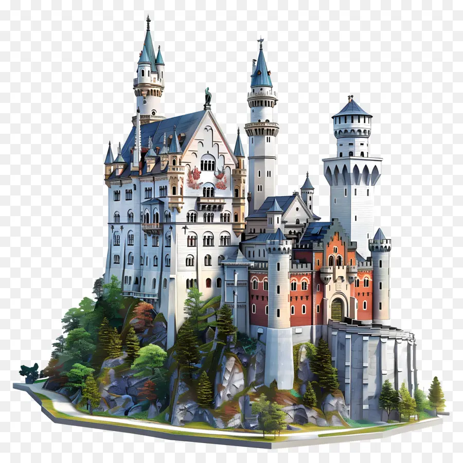 Castelo De Neuschwanstein，Modelo 3d PNG