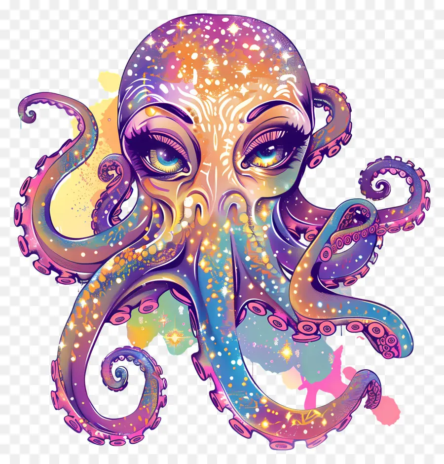 Glitter De Ouro，Octopus Neon PNG