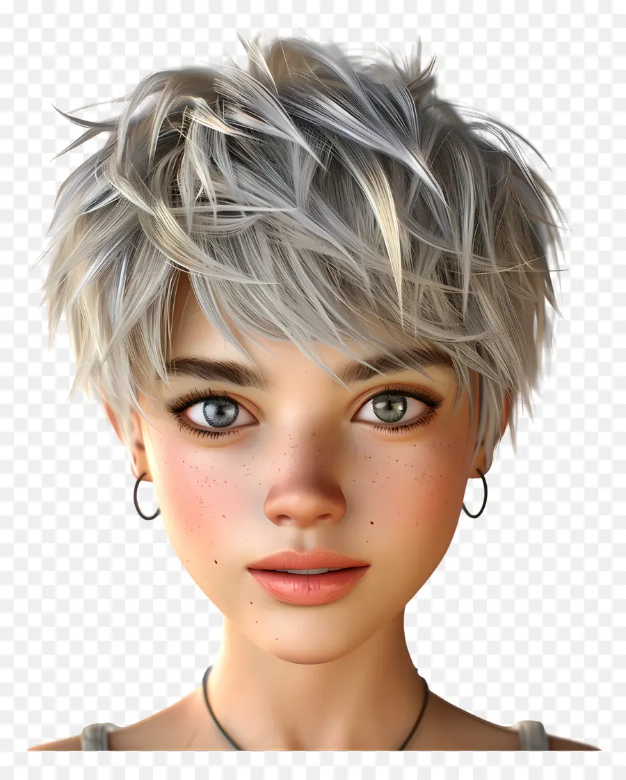 Corto De Pixie Curto Bagunçado，Mulher PNG