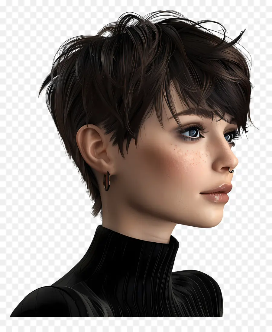 Corte Pixie Super Curto Ousado，Mulher 3d PNG