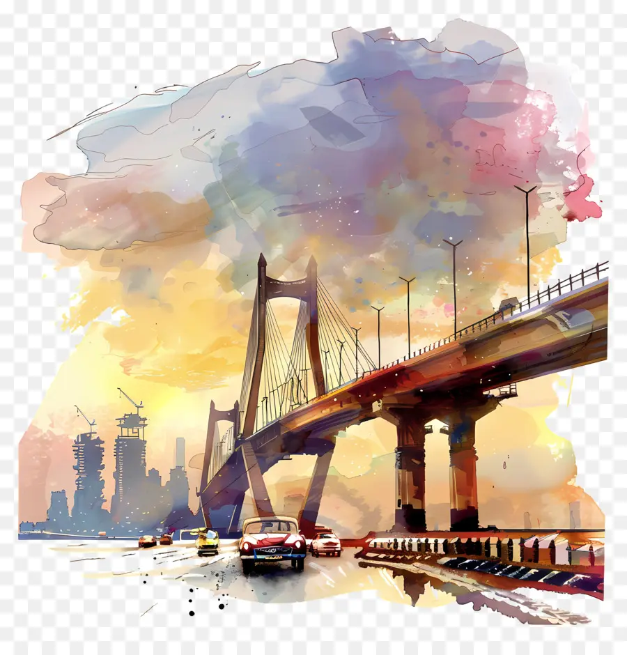 Ponte De Mumbai，Pintura Em Aquarela PNG