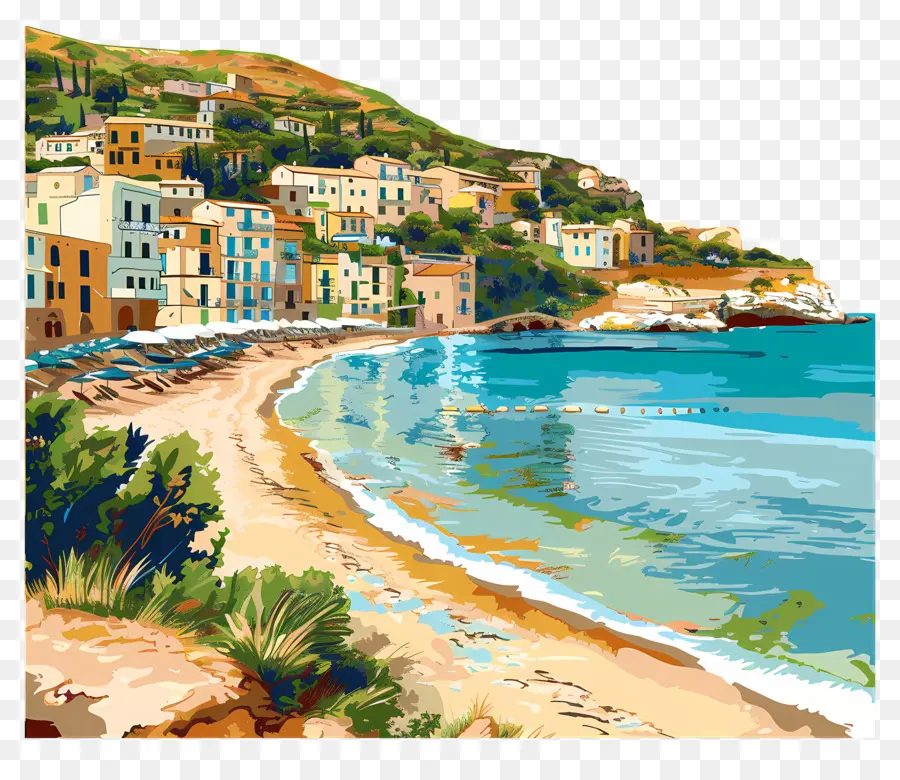 Sicília Praia，Pintura De Praia PNG
