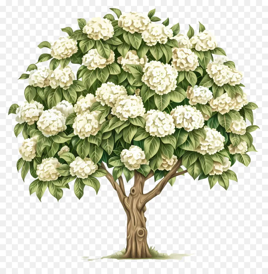 Árvore De Hidrania Tropical，Flores Brancas PNG