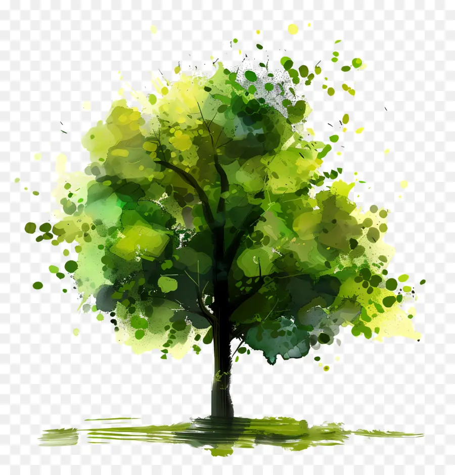 árvore Verde，Pintura Em Aquarela PNG