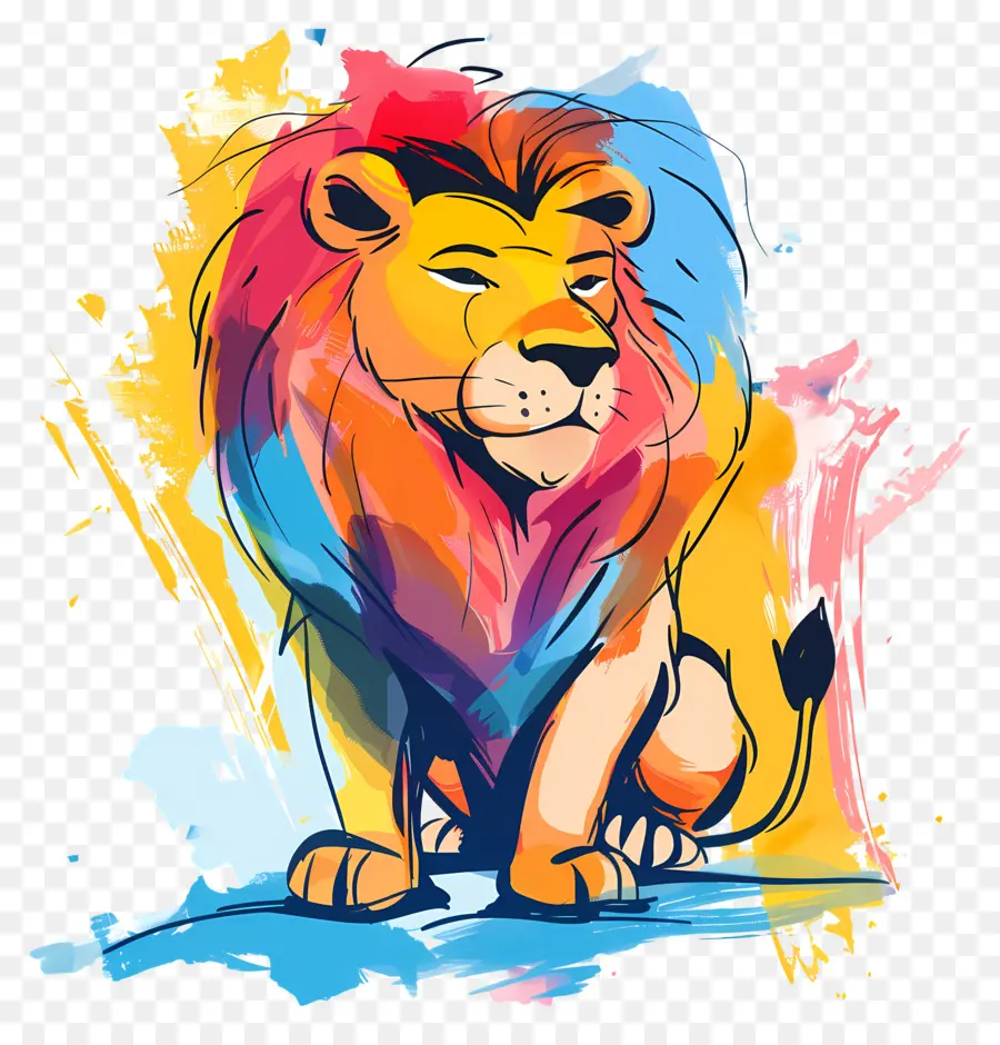 Desenho Animado Leão，Leão Colorido PNG