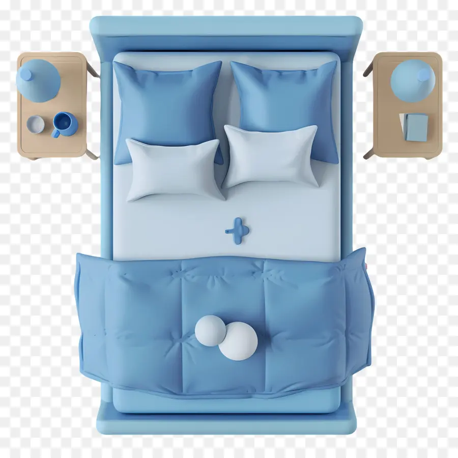 Cama De Vista Superior，Cama Azul PNG