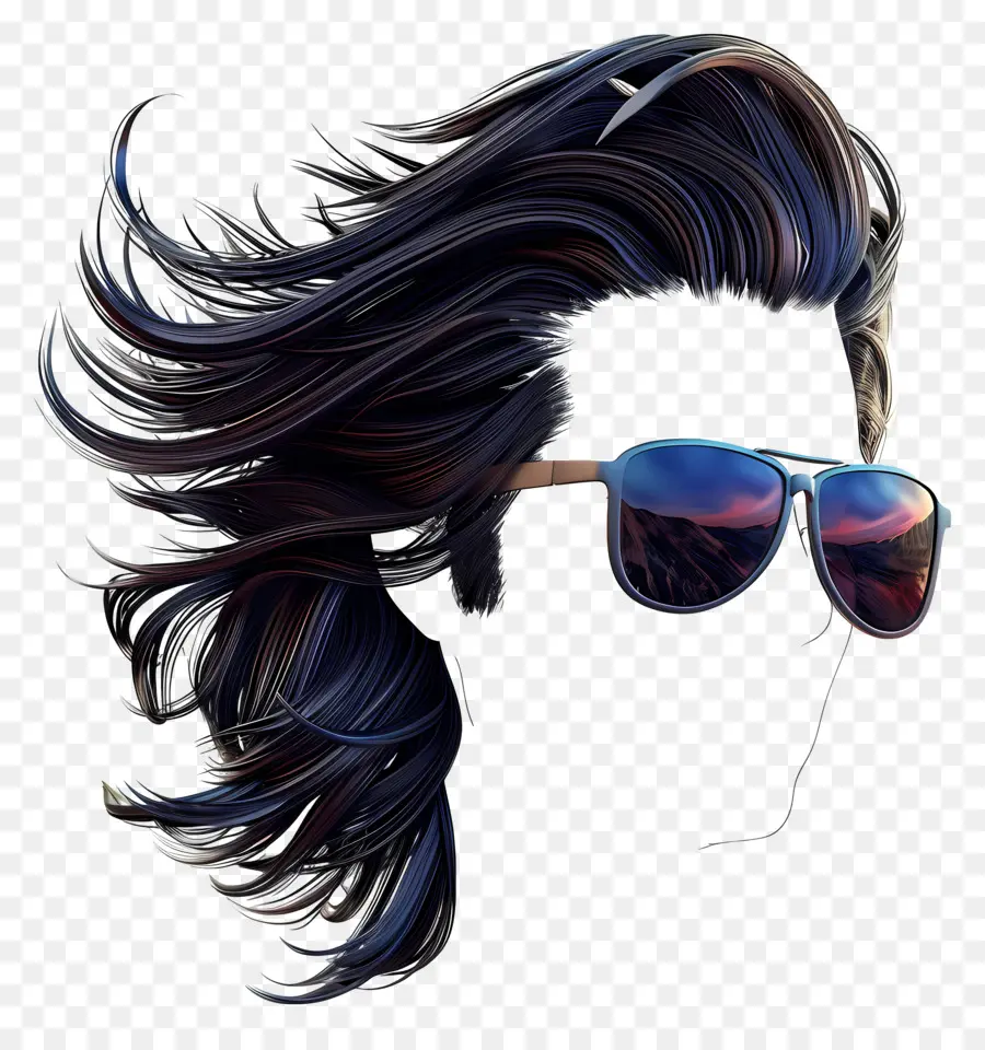 Cabelo Longo Corte De Cabelo Meio Desbotado，Cabelo Elegante E óculos De Sol PNG