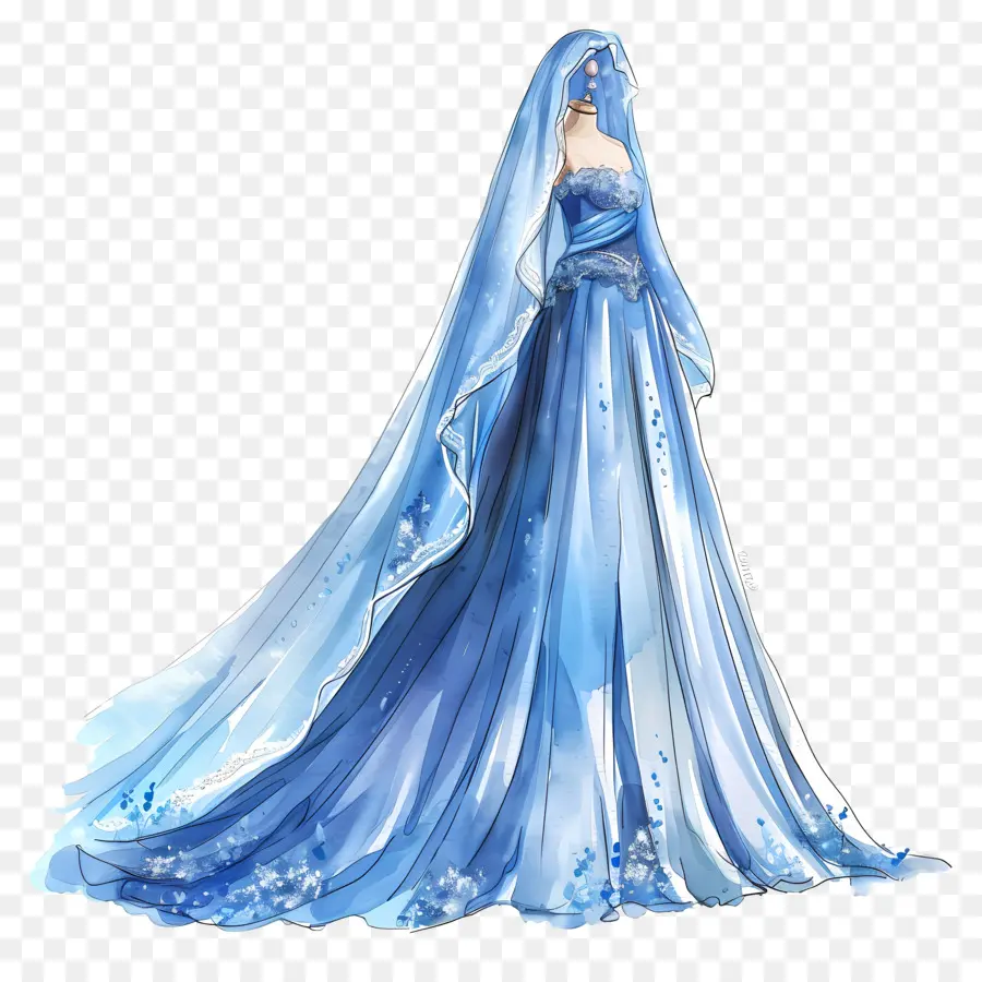 Vestido De Noiva Azul，Trem Longo PNG