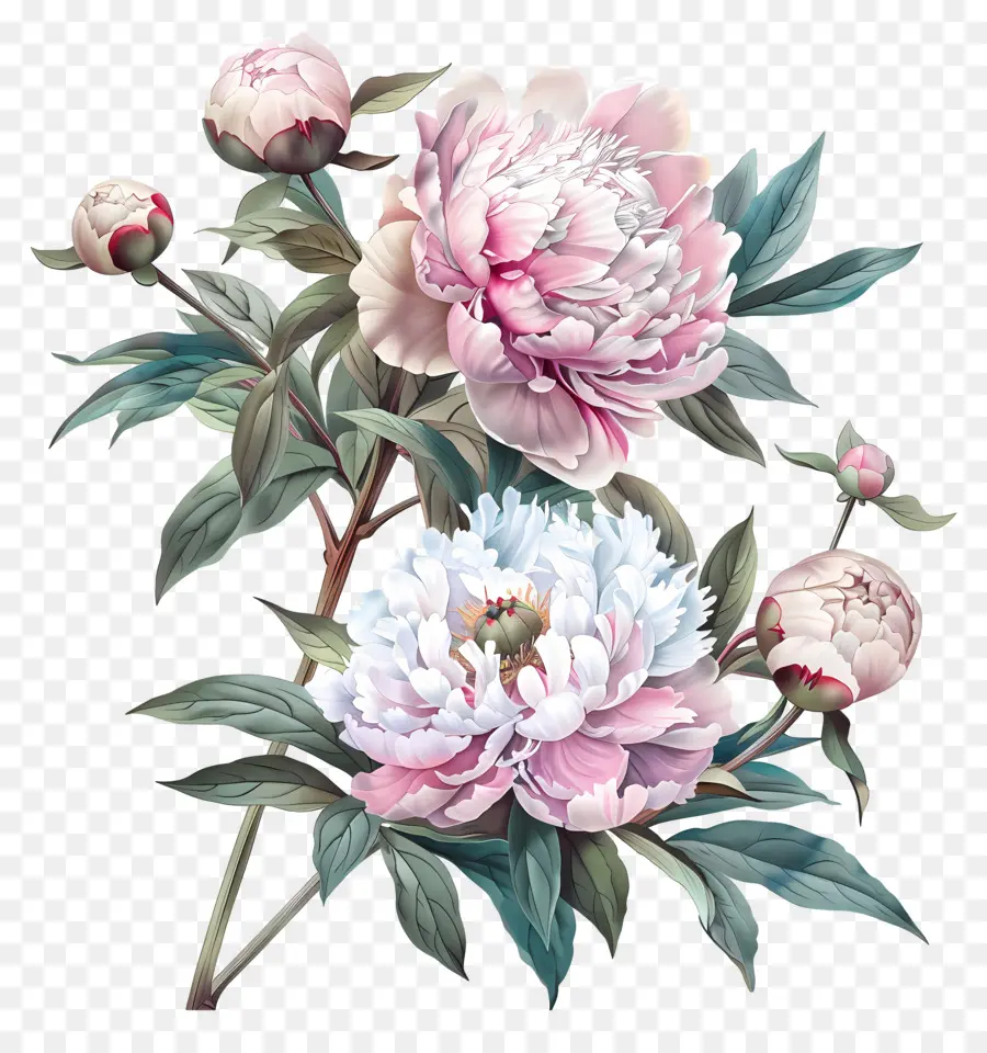 Peony Bush，Peônias Rosa PNG