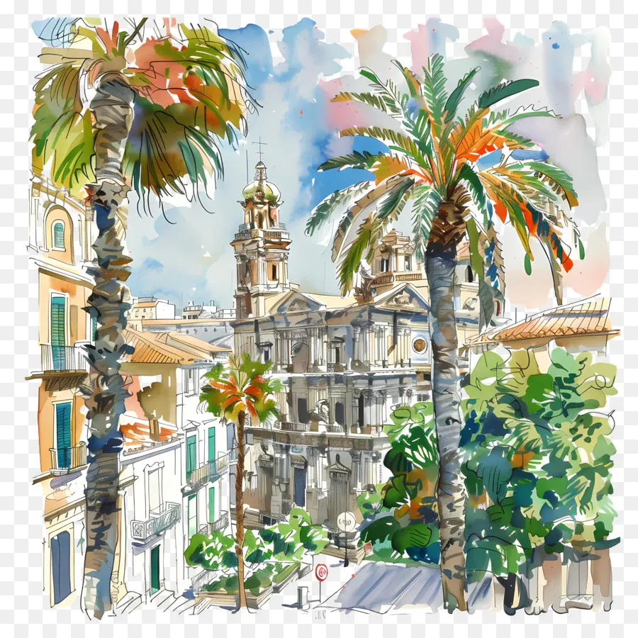 Catania Sicília，Pintura Em Aquarela PNG