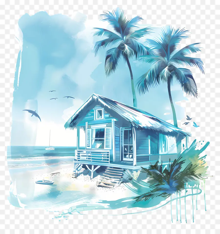 Casa De Praia，Pintura Em Aquarela PNG