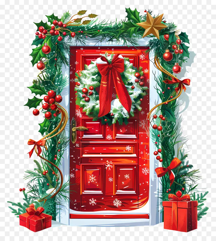 Natal Porta，Decorações De Portas De Natal PNG