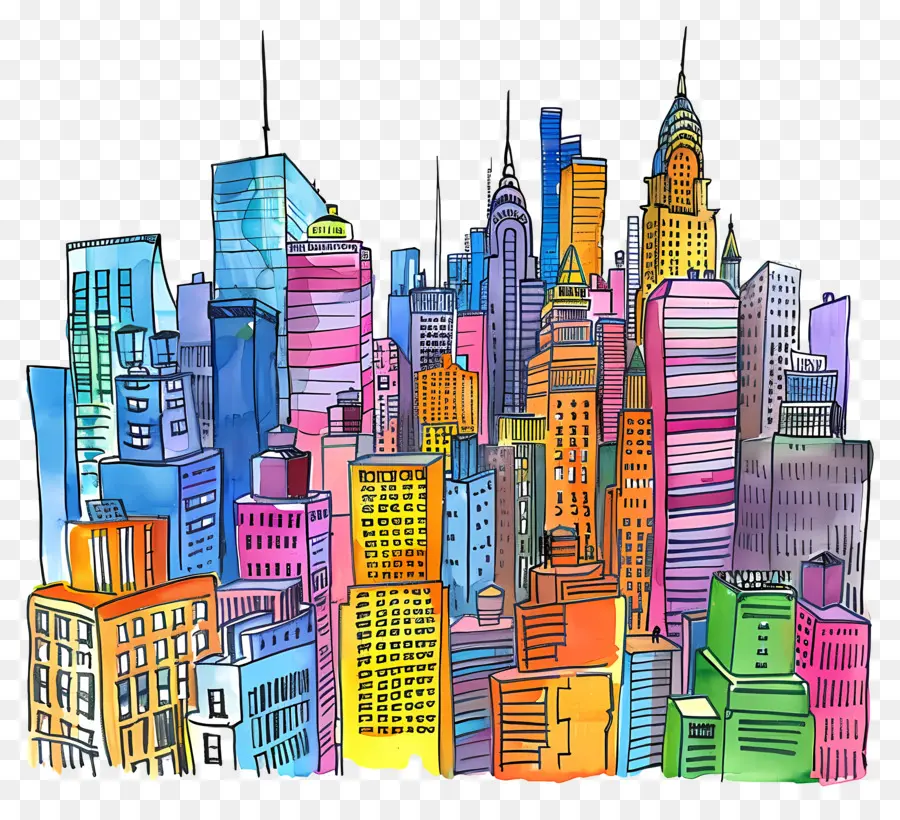 Cidade Da Cidade De Nova York，Pintura Em Aquarela PNG