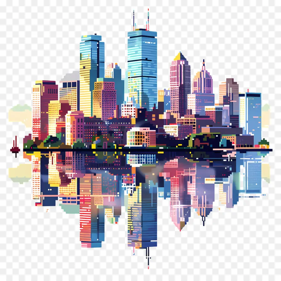 Boston Cityscape，Pixel Art Cityscape PNG