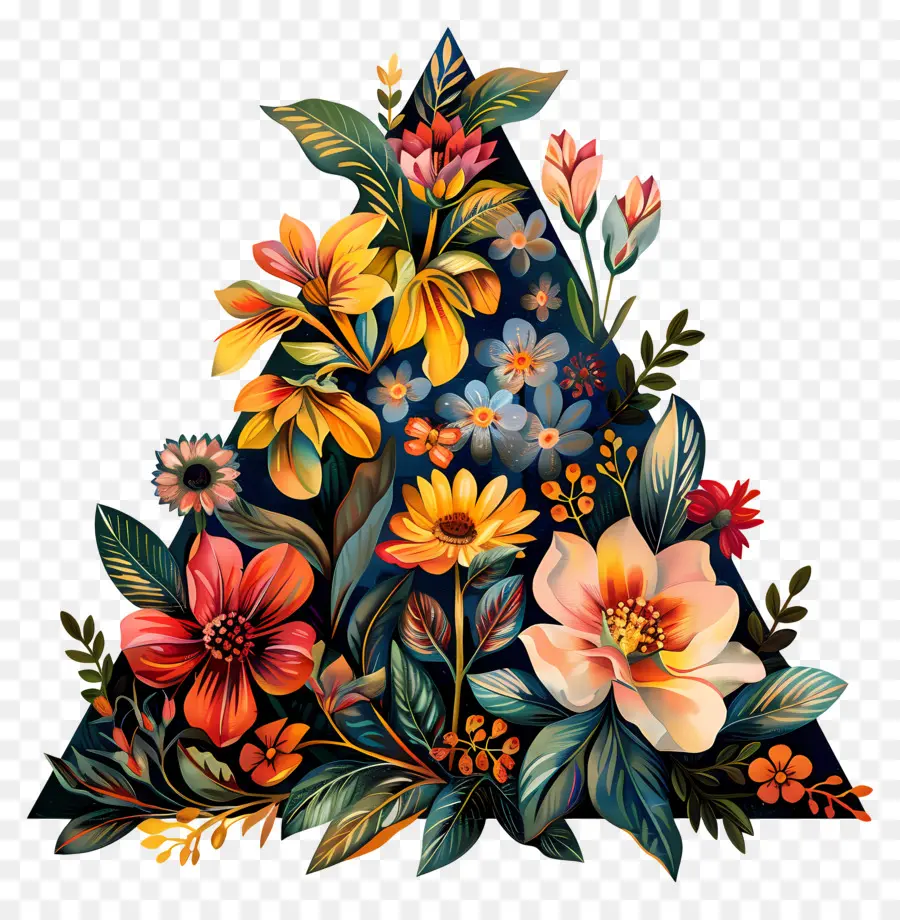 Triângulo Floral，Flores Coloridas PNG