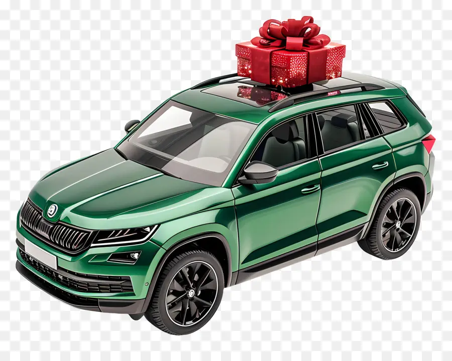 Skoda Kodiaq，Carro Verde Com Presente PNG