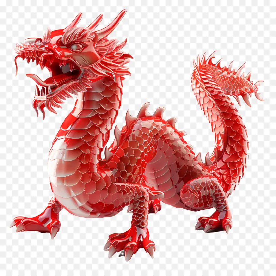 Vermelho Dragão Chinês，Escultura De Dragão Vermelho PNG