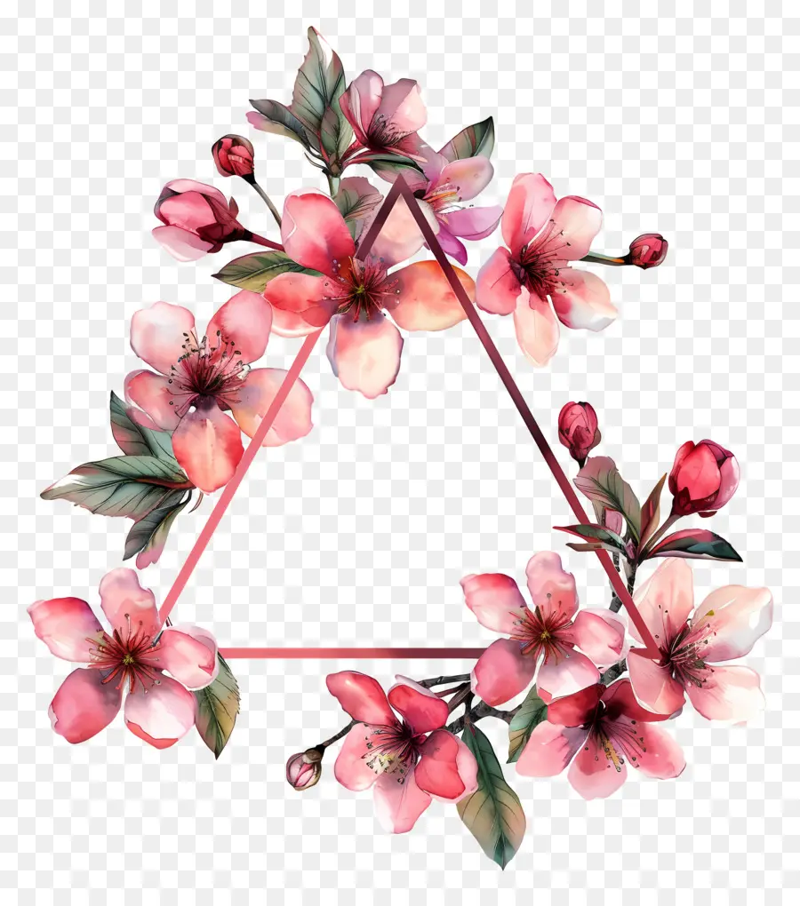 Triângulo Floral，Flores Cor De Rosa PNG