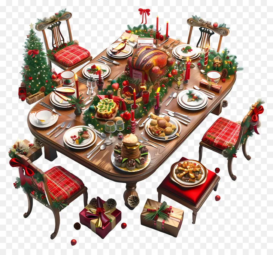 Mesa De Jantar De Natal，Decorações Do Feriado PNG