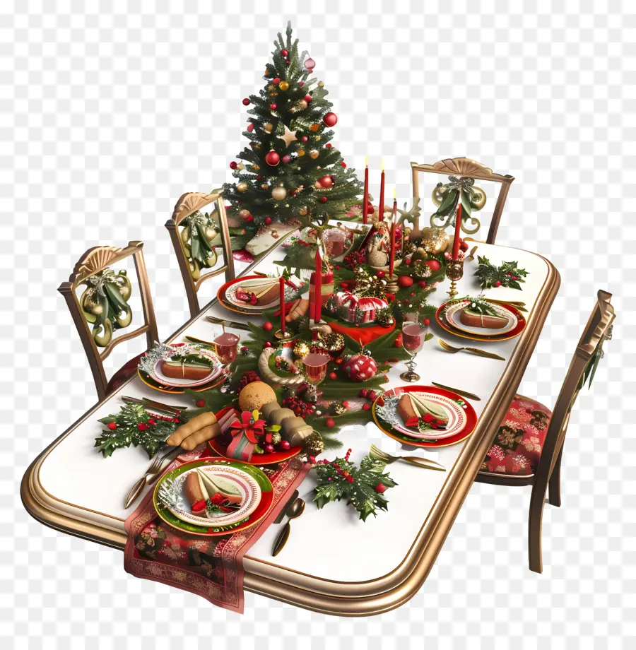 Mesa De Jantar De Natal，Toalha De Mesa Vermelha E Branca PNG