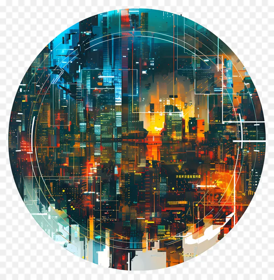 Cyberpunk Cityscape，Horizonte Da Cidade Futurista PNG