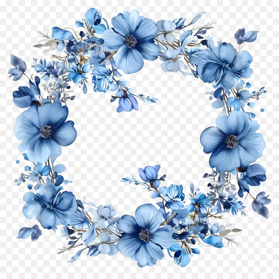 Quadro Redondo De Flor Azul，Azul Coroa De Flores PNG