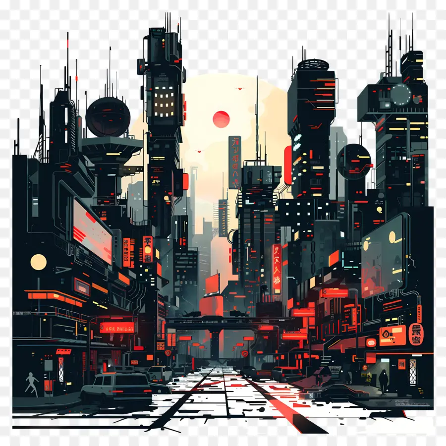 Cyberpunk Cityscape，Paisagem Urbana Futurista PNG